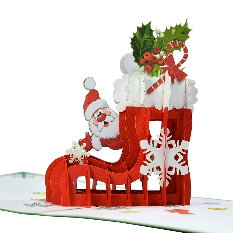 Christmas-3D-pop-up-card-santa-claus-in-a-red-boot-wholesale