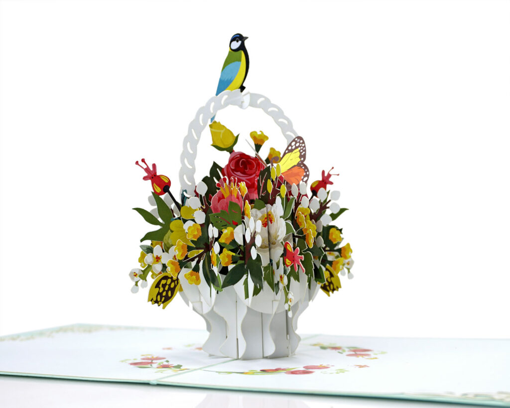 Beautiful-morning-PopUp-card-flower-basket-with-song-bird-mass-produced-in-Vietnam