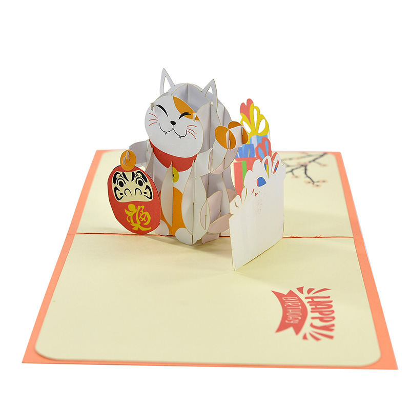 lucky-cat-3D-pop-up-birthday-greeting-cards-in-bulk-HMG-Pop-Up-Paper