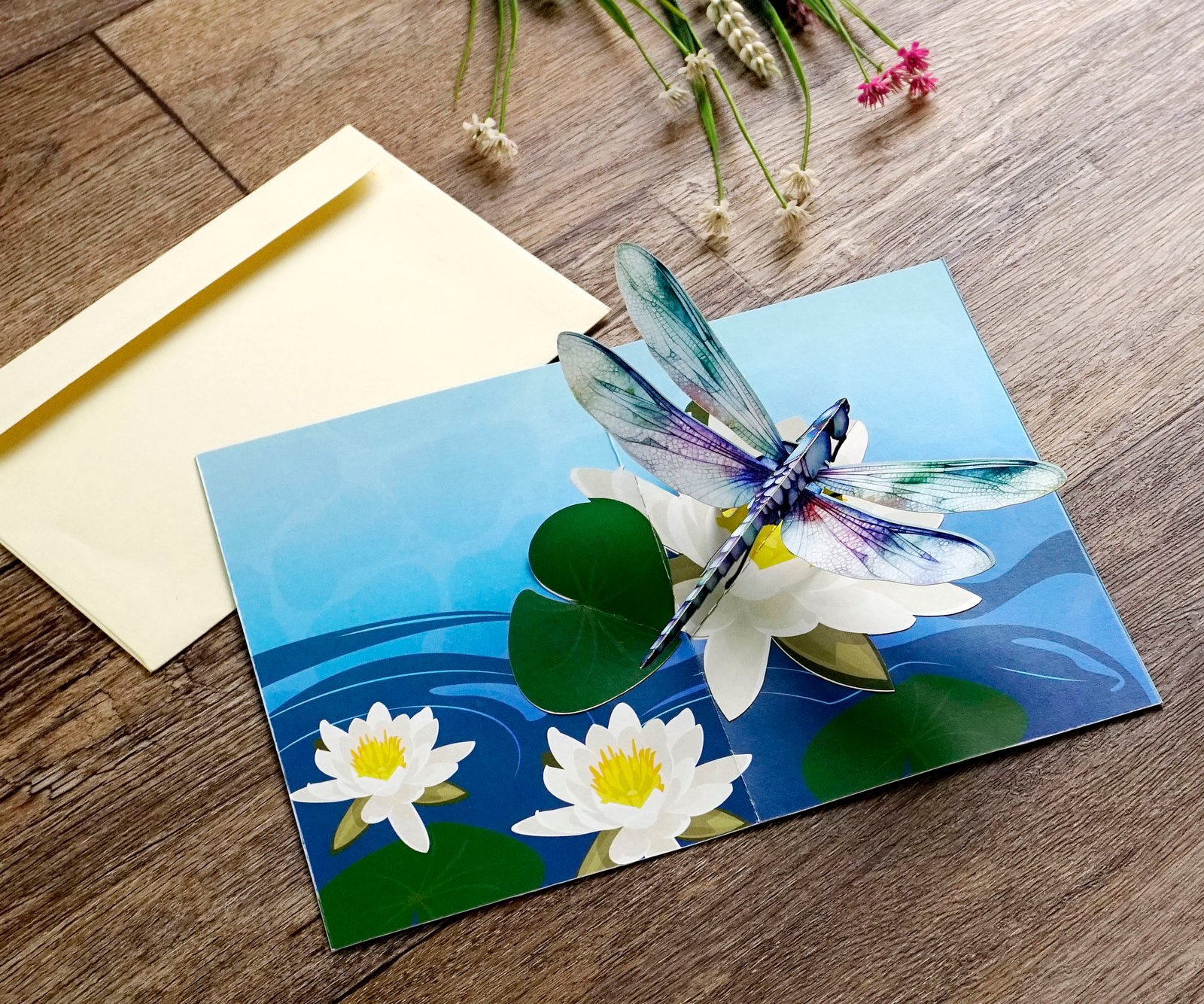 Dragonfly 3D Pop up Greeting Cards and water lily - Image 6