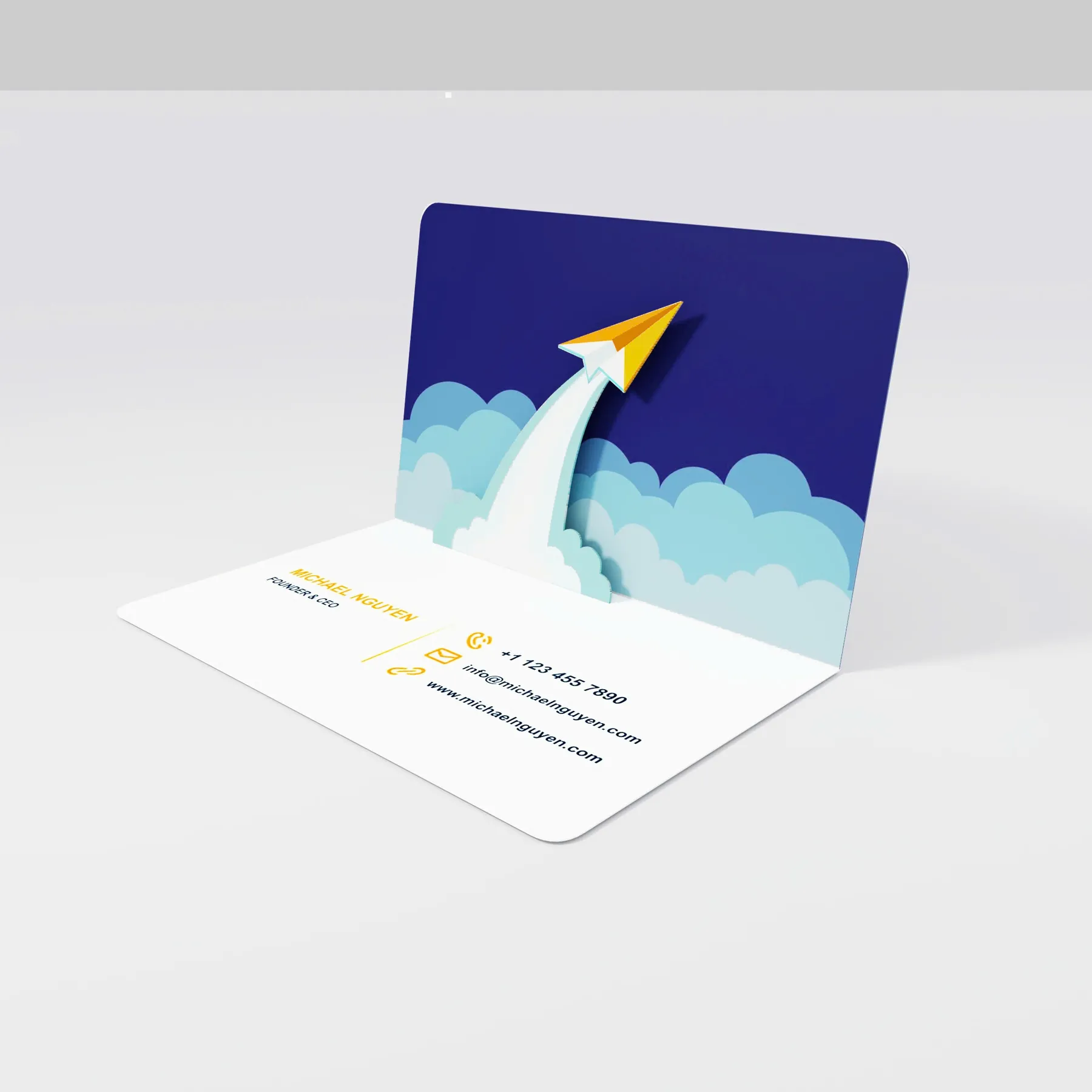 Bulk Paper Plane Take-Off 3D Custom Pop-Up Business Cards for Startups - Image 5