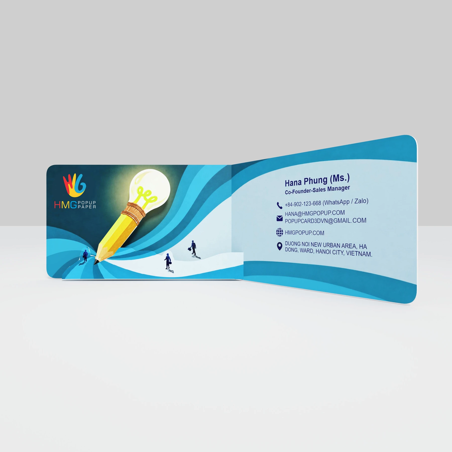 Bulk Pencil Lightbulb Idea Path 3D Custom Pop-Up Business Cards for Founders & Innovators